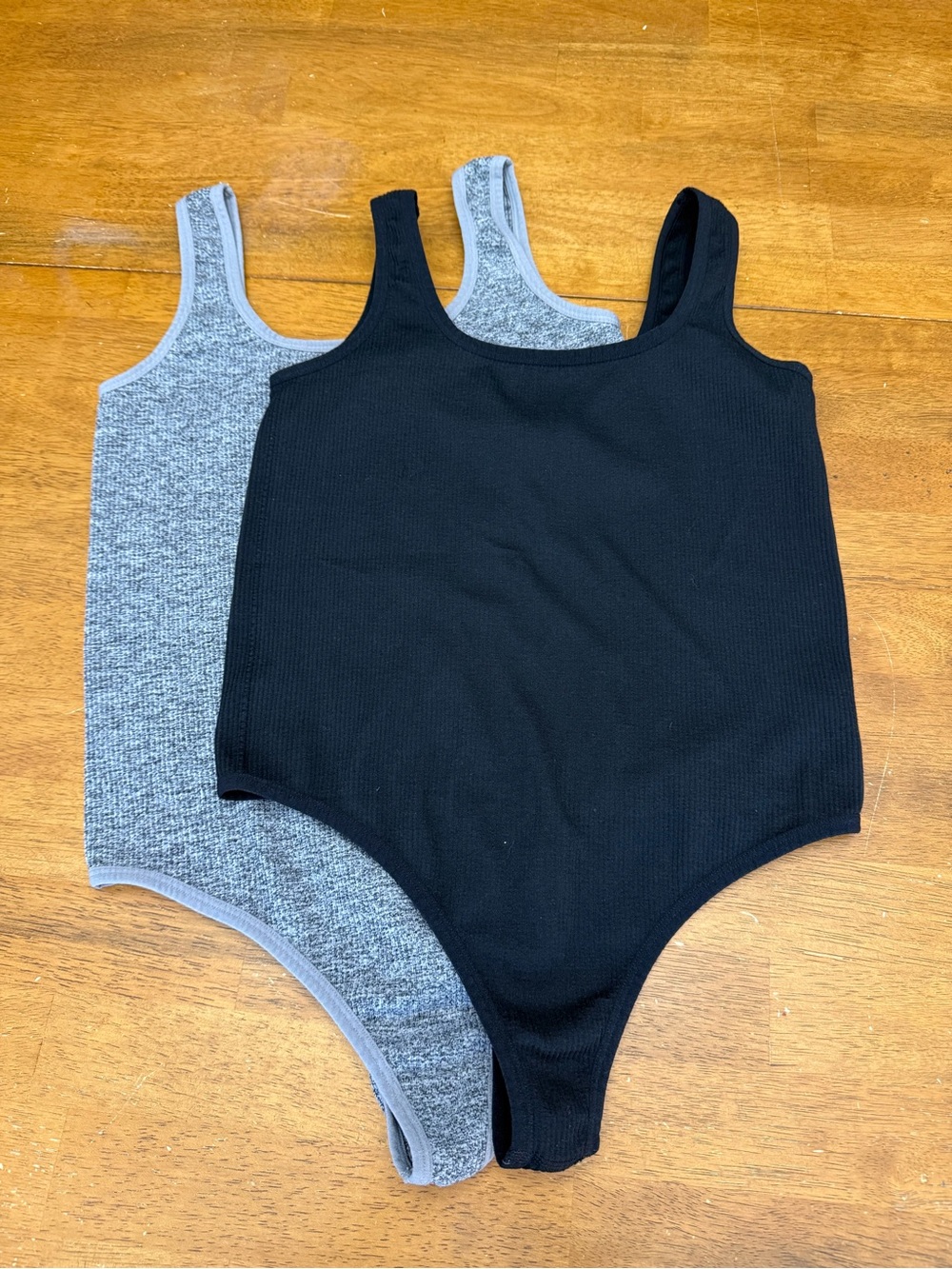 Colsie Ribbed Tank Bodysuit Set — Black and Gray
